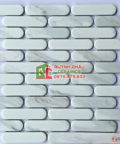 Gạch mosaic que đầu tròn trắng mờ vân mây
