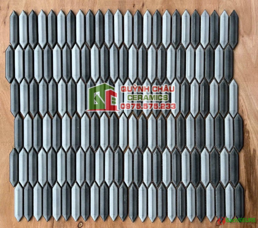 Gạch mosaic que diêm màu trắng xám bề mặt bóng