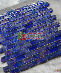Gạch mosaic thủy tinh hình chữ nhật màu xanh đẹp cao cấp