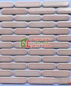 Gạch ốp trang trí mosaic que đầu tròn màu hồng bóng