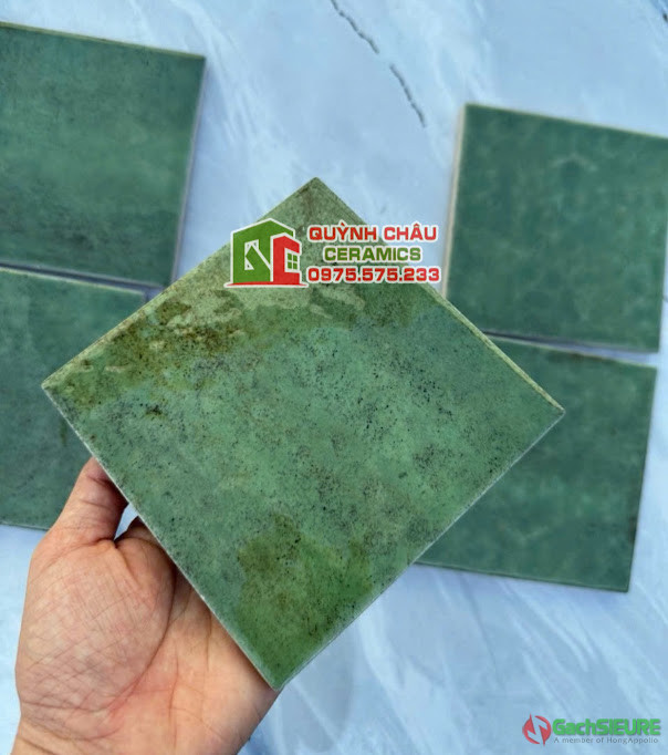 Gạch thẻ 123x123 men gợn sóng màu xanh lá cây