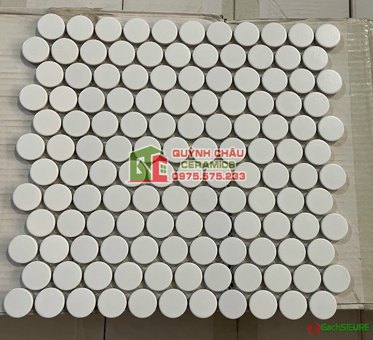 Gạch trang trí mosaic chấm bi màu trắng bề mặt mờ
