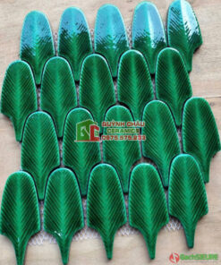 Gạch trang trí mosaic lông vũ màu xanh lá bề mặt bóng