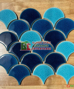 Gạch vảy cá phối màu xanh mix ngẫu nhiên mosaic men rạn