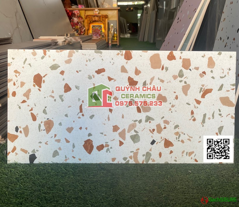 Gạch 30x60 terrazzo hạt vân đá màu hồng