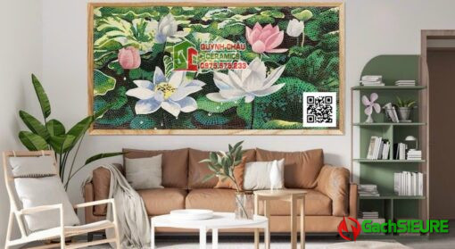Tranh mosaic 5D họa tiết sen trắng sen hồng