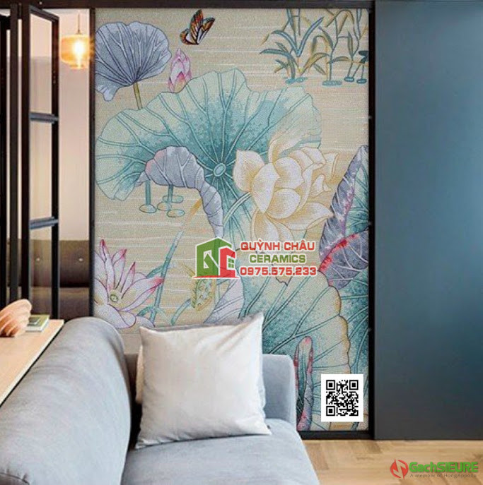 Tranh mosaic họa tiết hoa sen họa thủy bề mặt nổi 5D