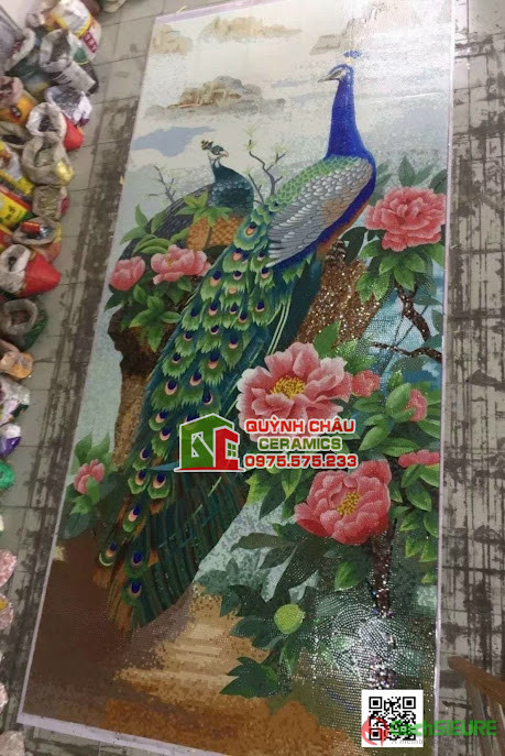 Tranh mosaic nổi 5D hình chim công quý phái