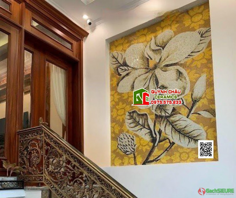Tranh mosaic trang trí hoa mộc lan ốp tường