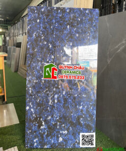 Gạch 60×120 bóng kiếng xanh dương điểm đen vân đá