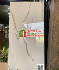 Gạch 60×120 màu trắng đục vân nâu vàng bóng kiếng