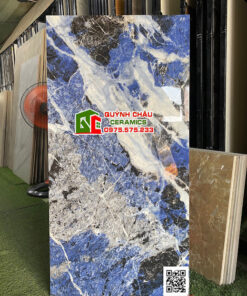 Gạch 60×120 màu xanh điểm vân đá trắng bóng kiếng