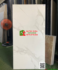 Gạch lát nền 60×120 bóng kiếng gam màu trắng vân xám