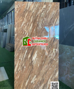 Gạch nâu vàng vân đá chéo 60×120 bóng kiếng