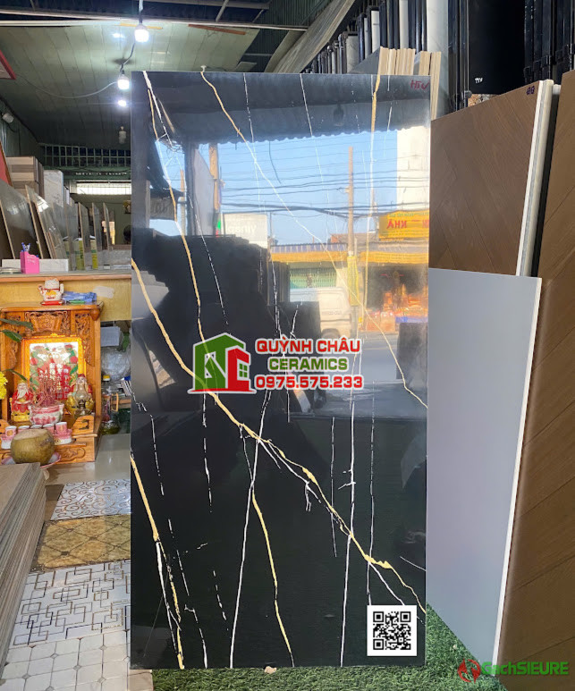 Gạch thắng cường 60×120 vi tinh đen vân siêu bóng