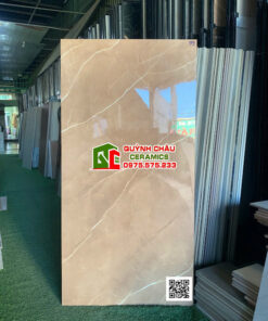 Gạch bóng kiếng 60×120 nâu vân xen vàng