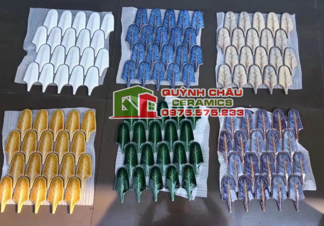 Bộ mẫu gạch mosaic hình lông vũ ốp trang trí