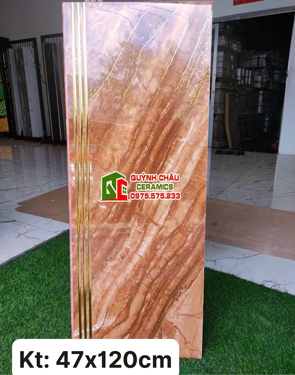 Mẫu gạch cầu thang màu nâu vân đá khắc kim