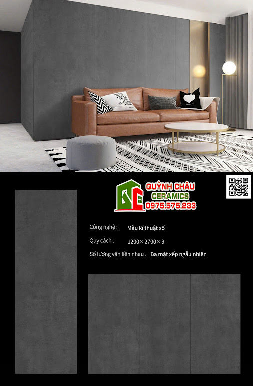 Mẫu nung kết đen xám màu xi măng 120x270cm