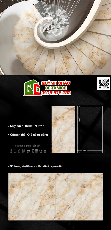 Mẫu vân đá màu vàng bóng kiếng 160x320cm