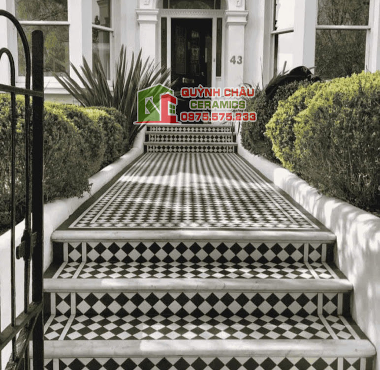 Mẫu gạch bông hoa văn caro đen trắng