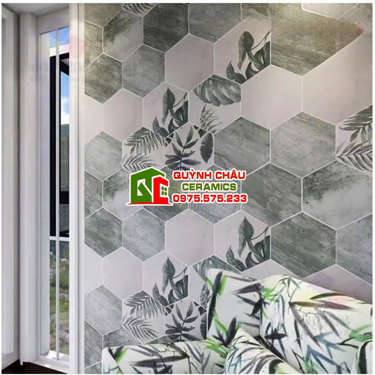 Mẫu bông lục giác hoạ tiết lá cây