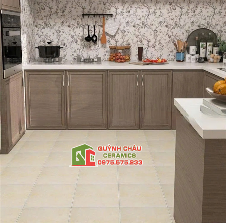 Mẫu gạch bông màu cam nhạt màu cổ điển lát phòng bếp