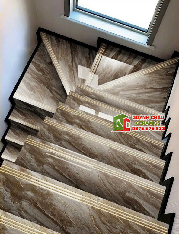 Mẫu gạch cầu thang màu vân đá khắc kim