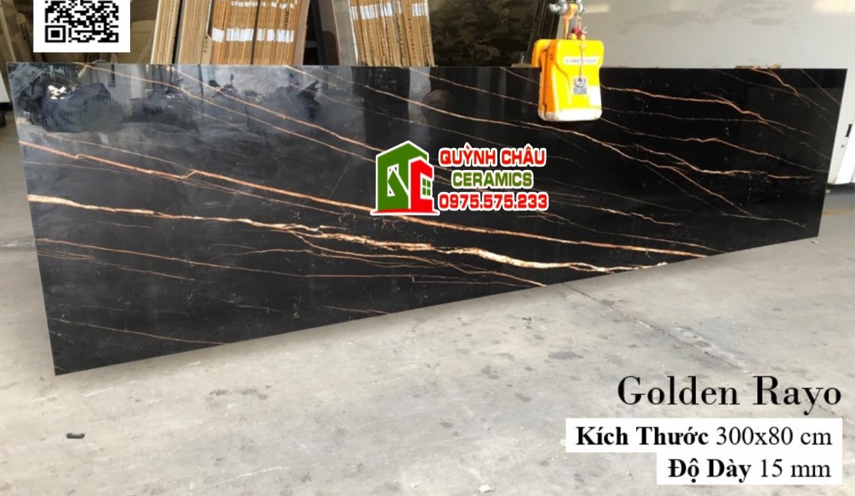 Mẫu gạch đá khổ lớn nhân tạo 80x300 đen vân vàng