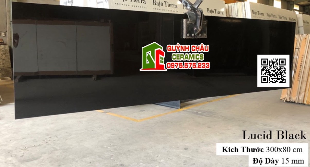 Mẫu gạch đá khổ lớn nhân tạo 80x300 màu đen tuyền men trơn siêu bóng