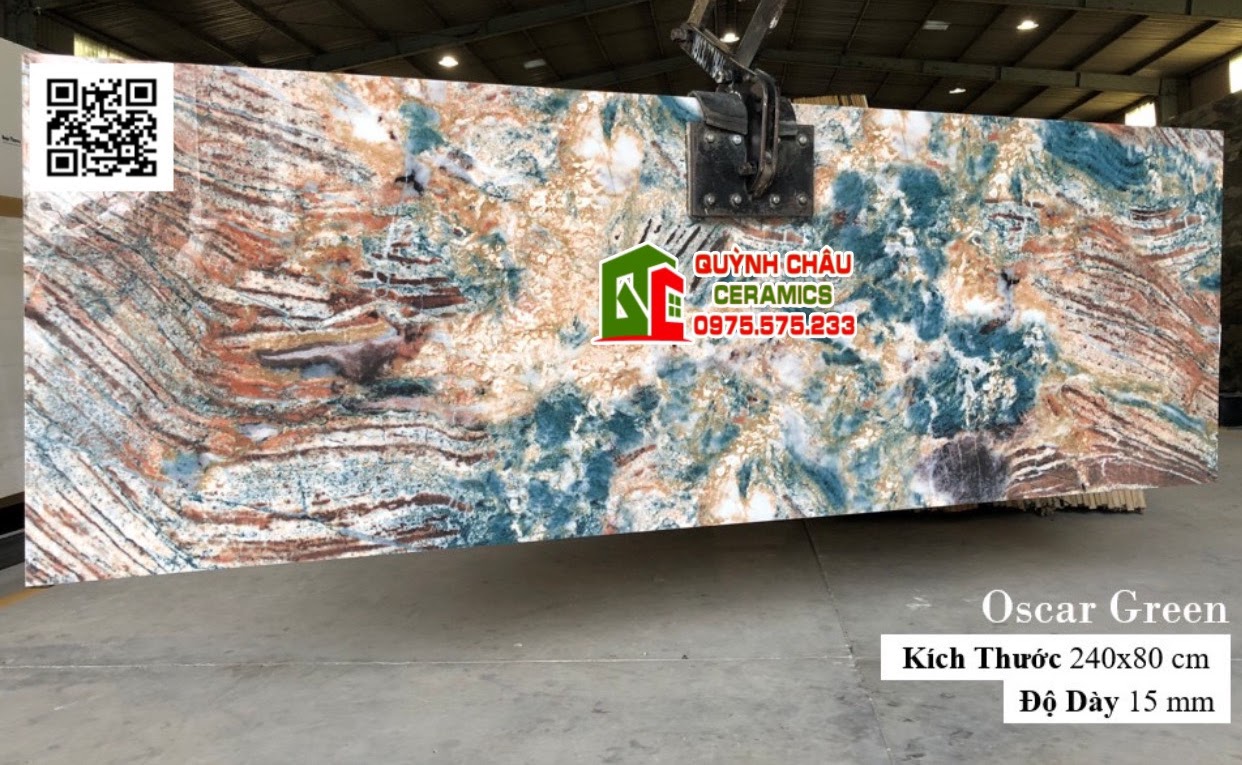 Mẫu gạch đá nhân tạo khổ lớn 80x240 xanh vân đá ngọc thạch siêu bóng
