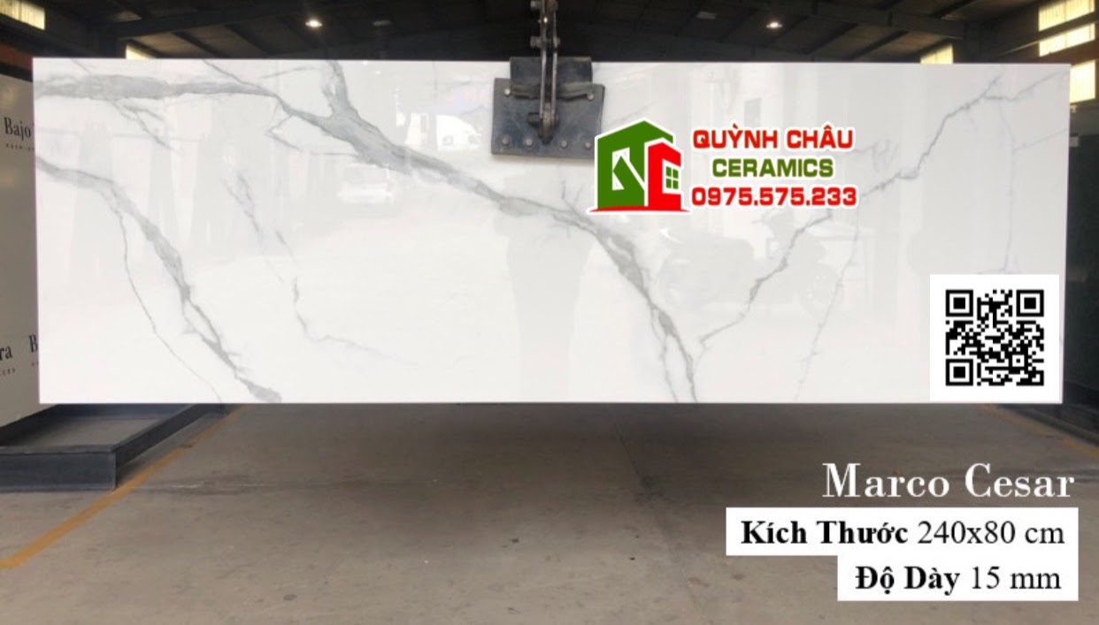 Mẫu gạch đá nhân tạo khổ lớn 80x240cm bóng kiếng trắng vân