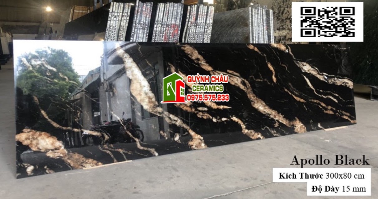 Mẫu gạch đá nhân tạo khổ lớn 80x300 đen vân vàng siêu bóng
