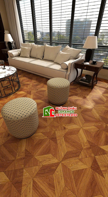 Mẫu gạch giả gỗ màu nâu đỏ mix màu