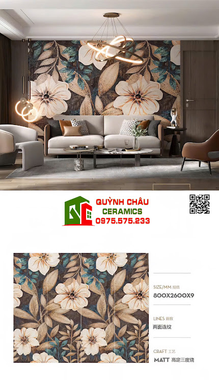 Mẫu gạch khổ lớn 80x260 trang trí giả mosaic hoạ tiết bông hoa bề mặt nổi 5D