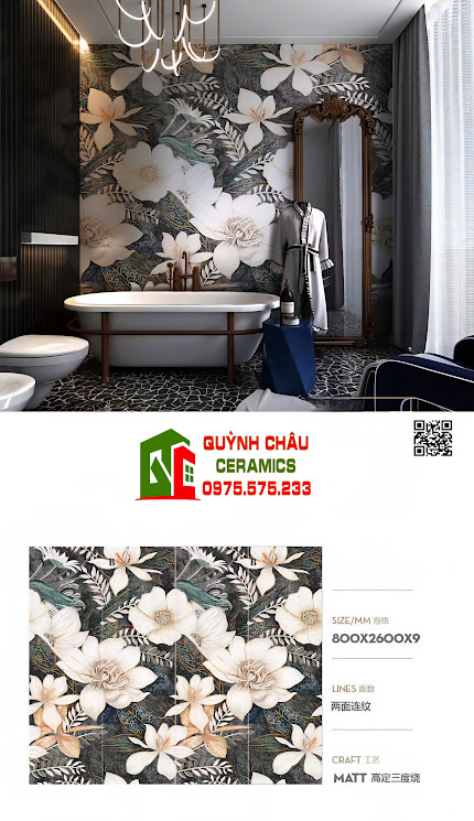 Mẫu gạch khổ lớn 80x260 trang trí giả mosaic hoạt iết bông hoa nhiều màu sắc bề mặt nổi 5D