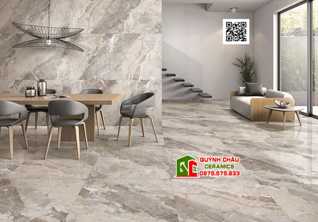 Mẫu gạch lát biệt thự phòng khách vân đá