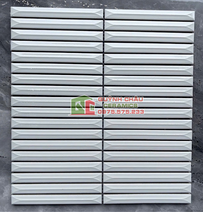 Mẫu gạch mosaic que đũa trắng vát cạnh