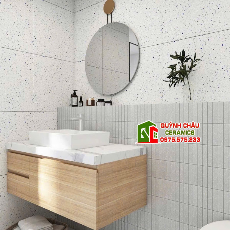 Mẫu gạch mosaic que giả đá mài terrazzo ốp phòng tắm
