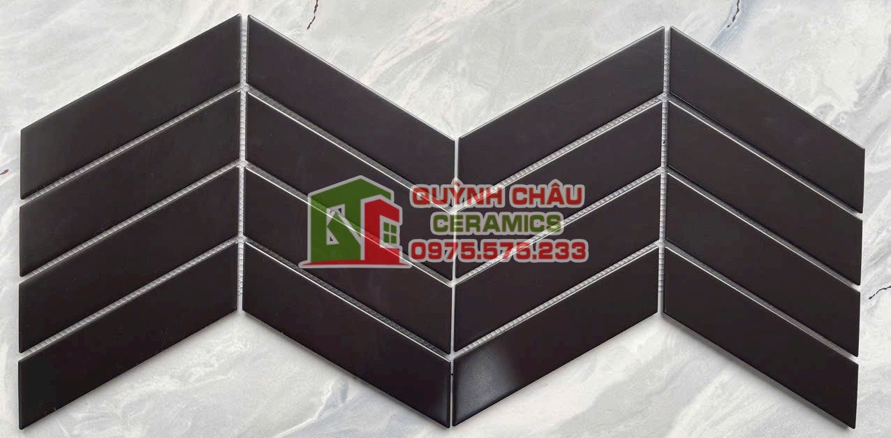 Mẫu gạch mosaic đen mờ hình xương cá