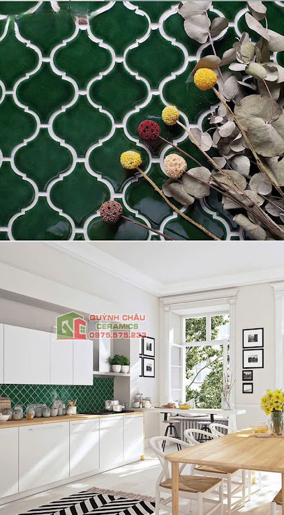 Mẫu mosaic hình lồng đèn màu xanh ốp phòng bếp
