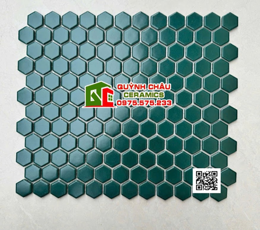 Mẫu gạch mosaic lục giác màu xanh mờ
