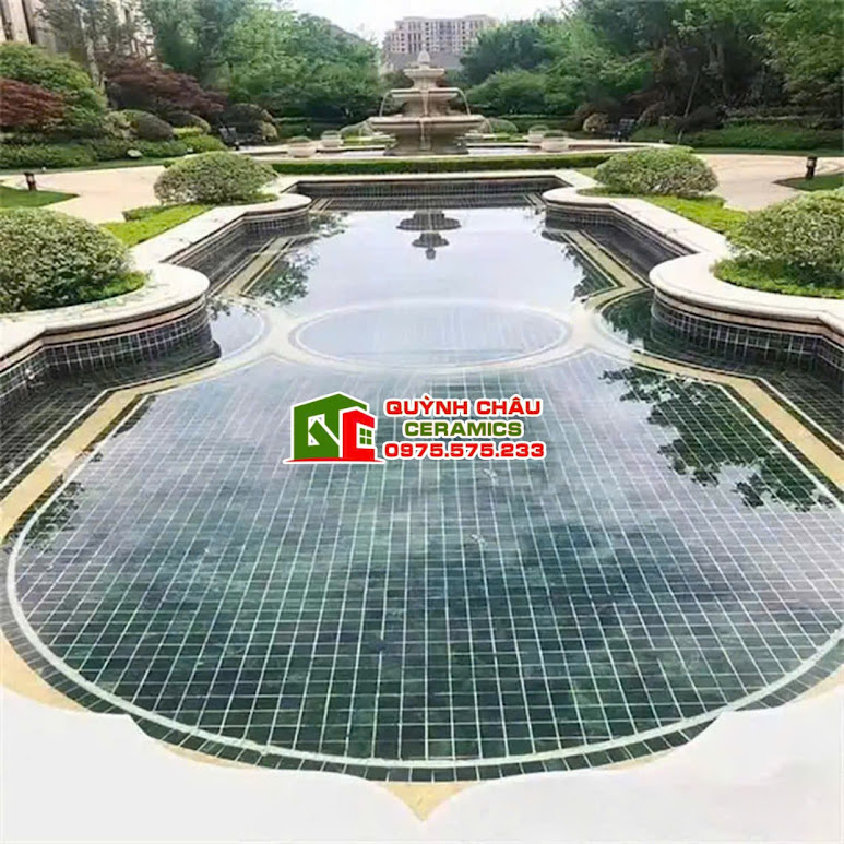 Mẫu gạch mosaic ốp hồ bơi màu xanh rêu