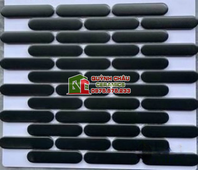 Mẫu gạch mosaic que đũa đầu tròn đen mờ