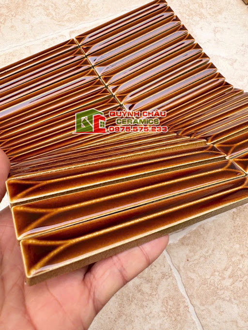 Mẫu gạch mosaic que đũa màu nâu cánh dán