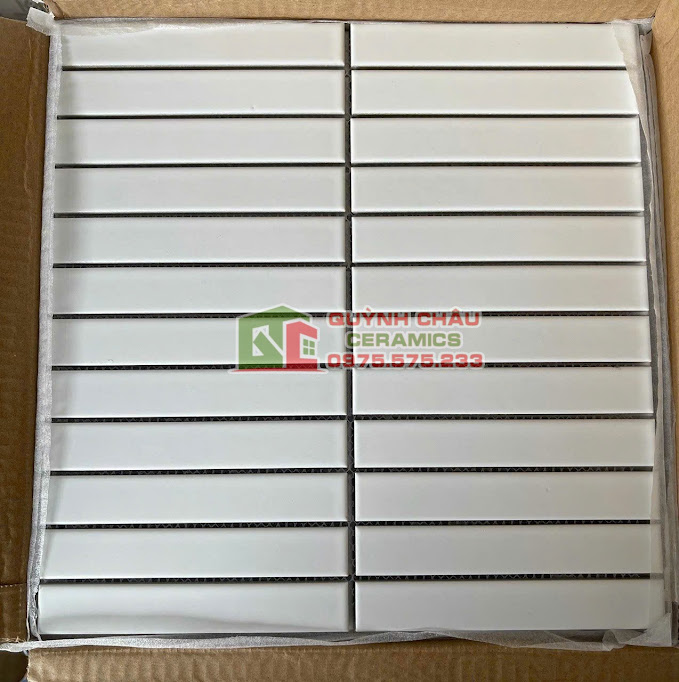 Mẫu gạch mosaic que đũa mờ phẳng màu trắng