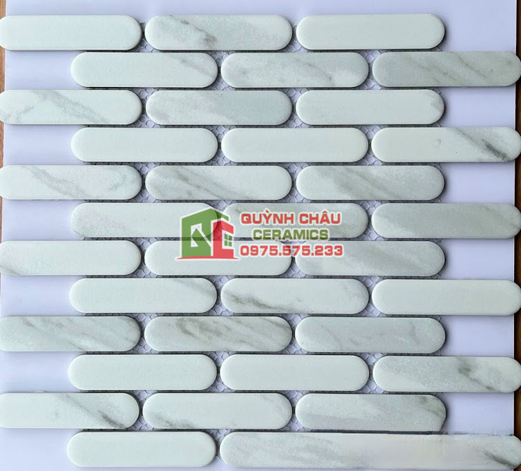 Mẫu gạch mosaic que đầu tròn trắng mờ vân mây