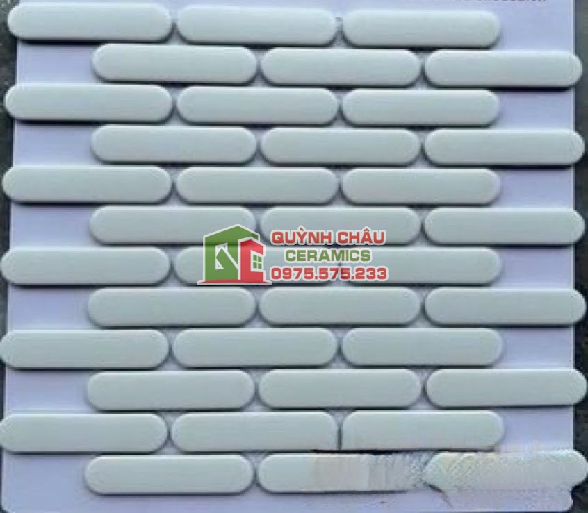 Mẫu gạch mosaic thanh que đầu tròn trắng mờ