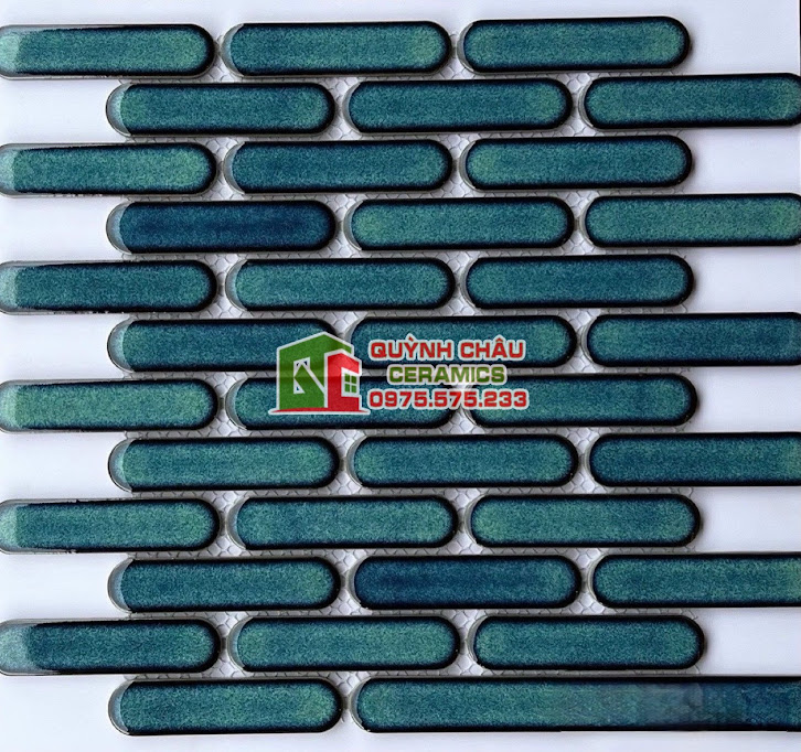 Mẫu gạch mosaic thanh que đầu tròn xanh rêu