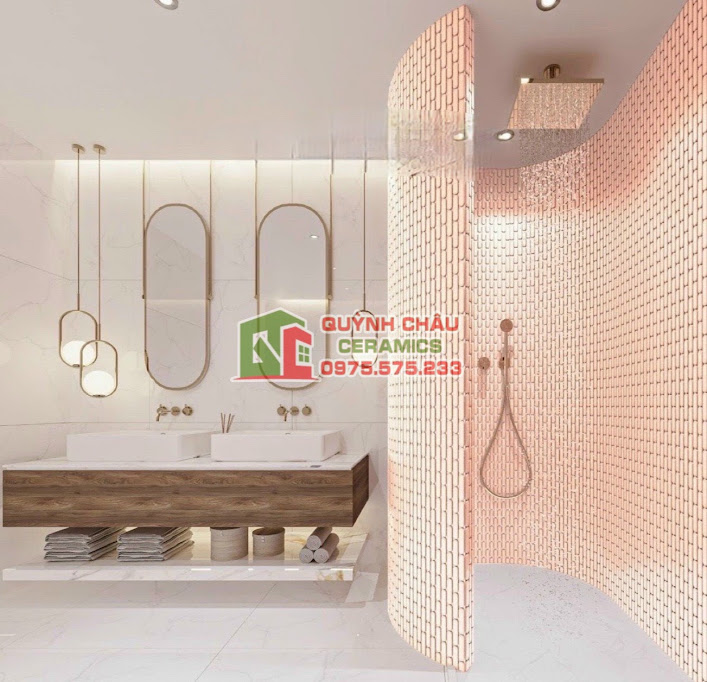 Mẫu gạch mosaic thanh que màu hồng